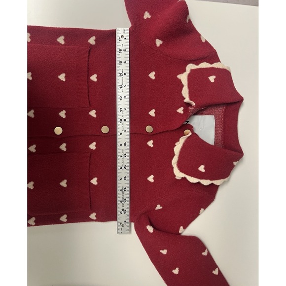Anthropologie NVLT Heart Coatigan Knit Jacket Cardigan XXS Red Peter Pan Collar - Picture 8 of 10